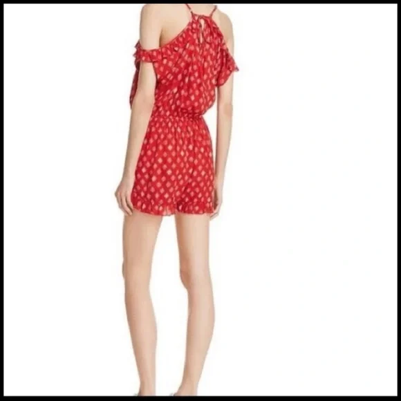 BAND OF GYPSIES RED PRINT COLD SHOULDER ROMPER S - Picture 2 of 9